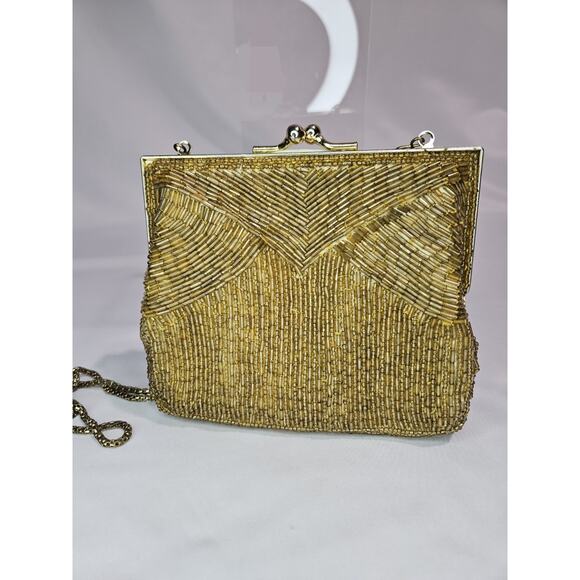 Vintage La‎ Regale Gold Bugle Bead Purse - Picture 3 of 4